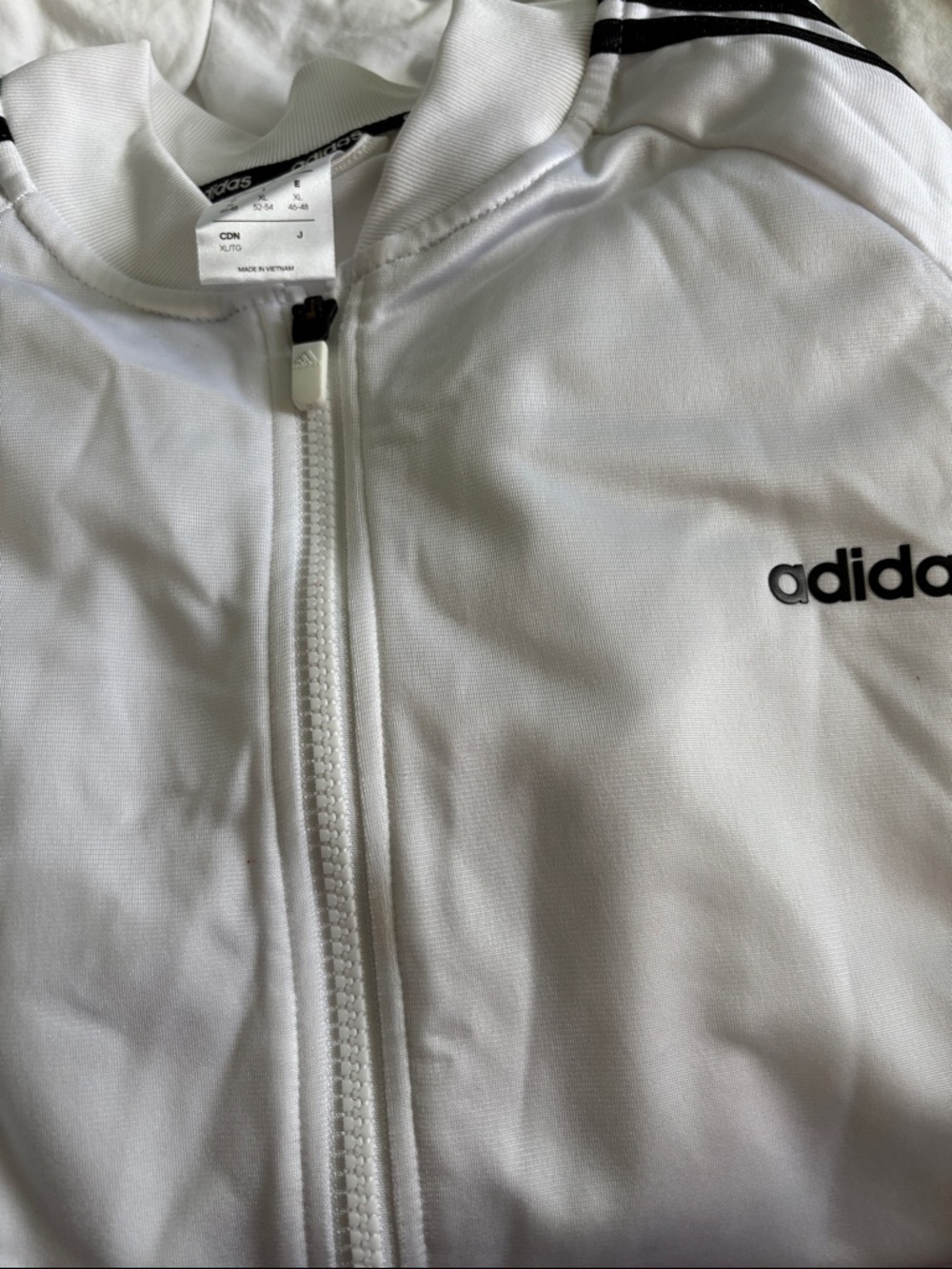 adidas White Jacket with Black Logo and Shoulder Stripes
